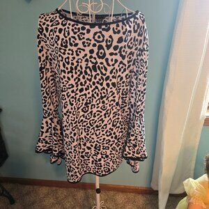 Coco Bianco Leopard Print Bell Sleeve Tunic Size L